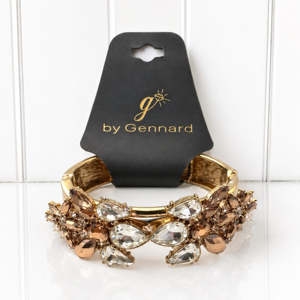G by Gennaro Gold Tone Crystal Rhinestone Hinged Bangle Bracelet Statement